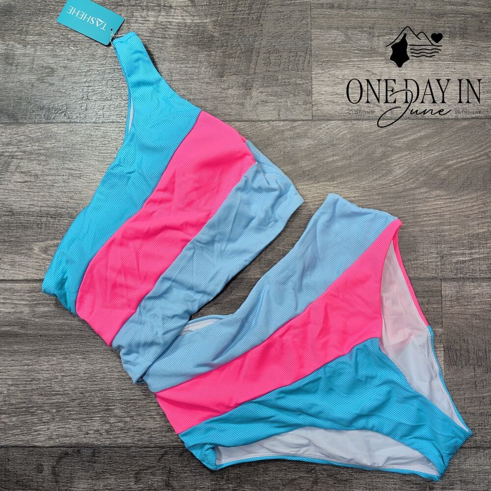 Tashehe Colorblock One Shoulder One Piece Swimsuit Size M